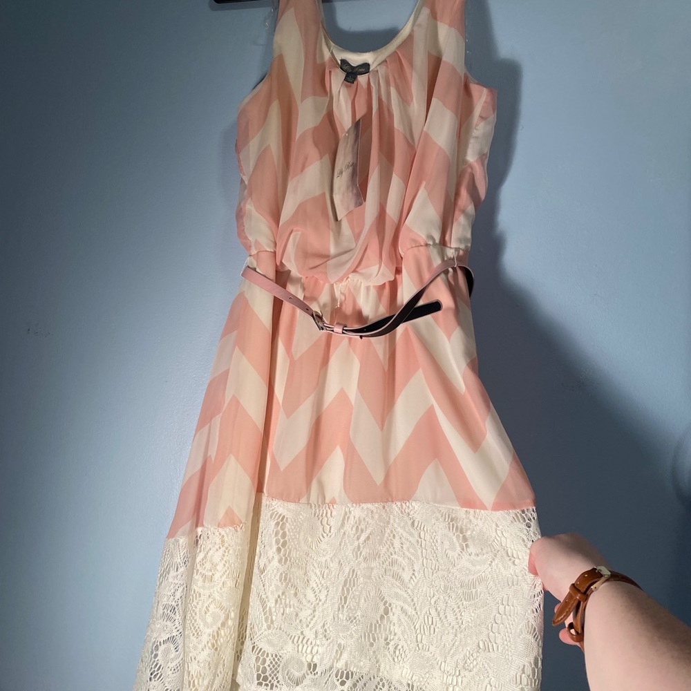 Pink and off white dress with belt size large